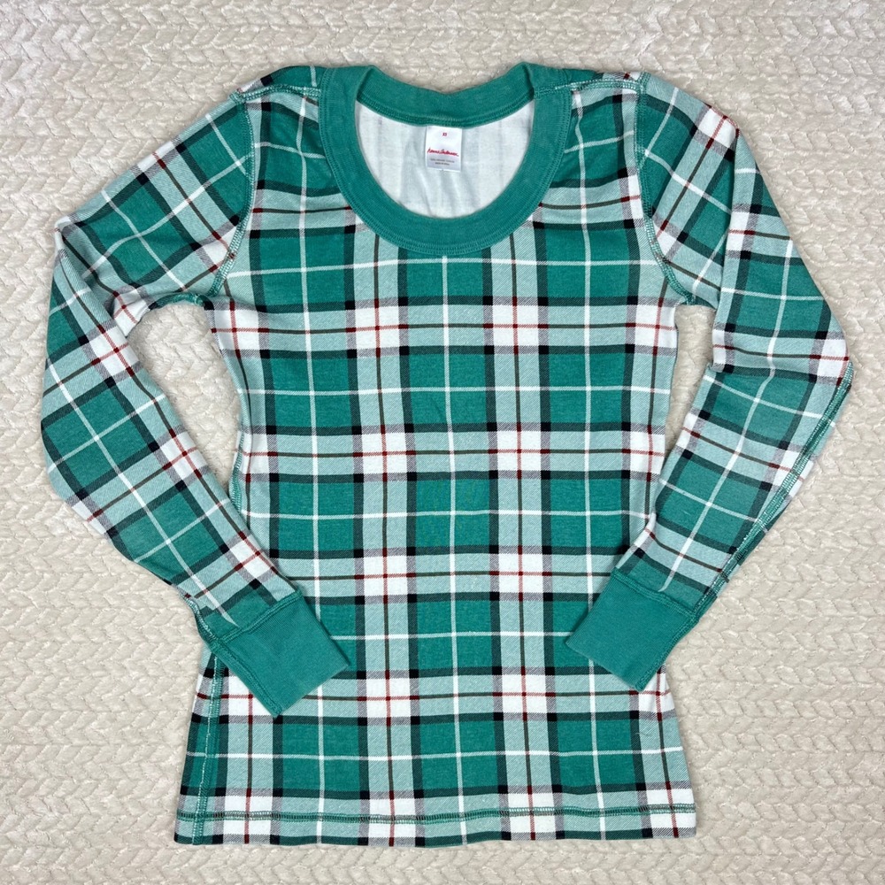 Hanna Andersson Green Plaid Organic Cotton Pajama Top Womens XS Long Sleeve PJ